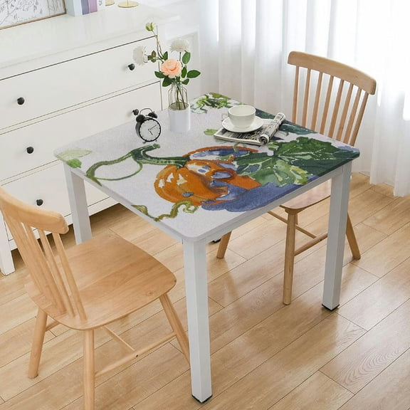 BANET Pumpkin Vines Stone Washed Bordered Thanksgiving and Fall Season Fabric , Multi-Colored Cottage Harvest Print Easy Care Tablecloth,Rectangle white