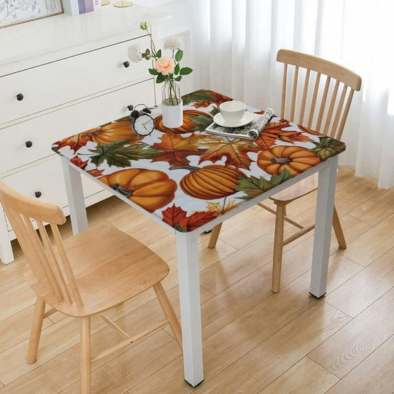 BANET Pumpkins Leave Square Tablecloth Washable Polyester Table Cloth for Square or Square Tables Waterproof Wrinkle Free Stain Resistant Table Cover for Kitchen Dining Room white