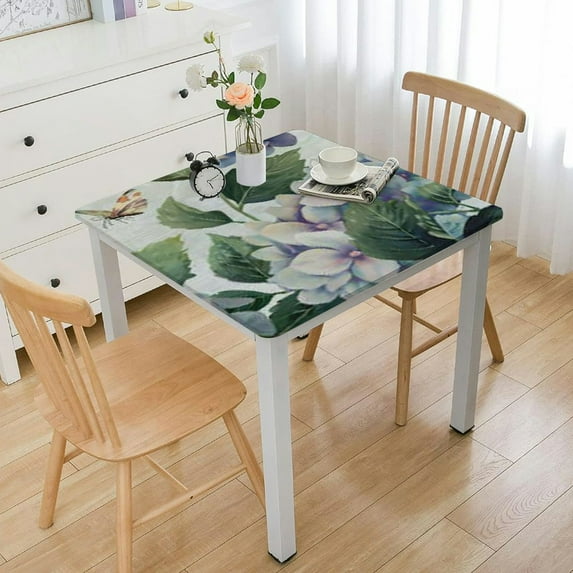 BANET Purple Hydrangea Wedding Tablecloth Square Table Cloth Eucalyptus Leaf Table Cover Soft Resistant Dining Table Cover Floral Print for Parties, Wedding, Thanksgiving white