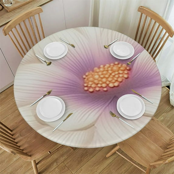 BANET  Purple Pink Flowers Round Table Cloth - Floral Tablecloth  Spring Summer Leaf Table Covers Decorative for Kitchen Indoor Outdoor Picnic Party 31"-35