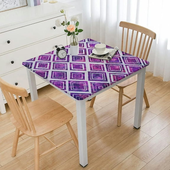 BANET Purple Tablecloth, Abstract Squares Pattern Modern Design Graphic Print, Rectangular Table Cover for Dining Room Kitchen Decor White
