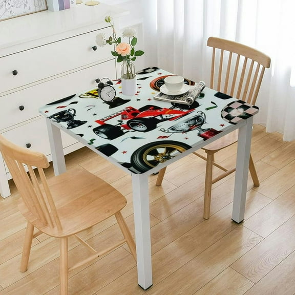 BANET Racing Car Square Table Cover Car Theme Party Decorations, Square Rectangular Table Covers, Racing Car Parties Tablecloth Summer Beach Kids Birthday Cocktail Party Supplies white