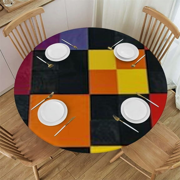 BANET Rainbow Checkerboard Board Round Tablecloth Dining Wipeable Table Cloth Cover for Holiday Home Picnic Party Wedding Buffet Parties Camping 46"-50