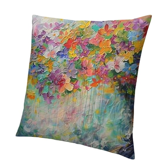 BANET Rainbow Floral Square Throw Pillow Covers, Watercolor Flowers Decorative Couch Pillowcase with Hidden Zipper, Print Throws Cushion Cover for Bed Sofa 18x18in