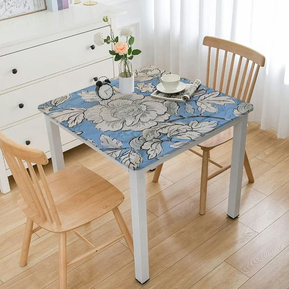 BANET '' Rectangle Fall Tablecloth, Handblock Floral Linen Table Cloth for Kitchen Dining Table I Parties Wedding Christmas Thanksgiving I Fall Decor white