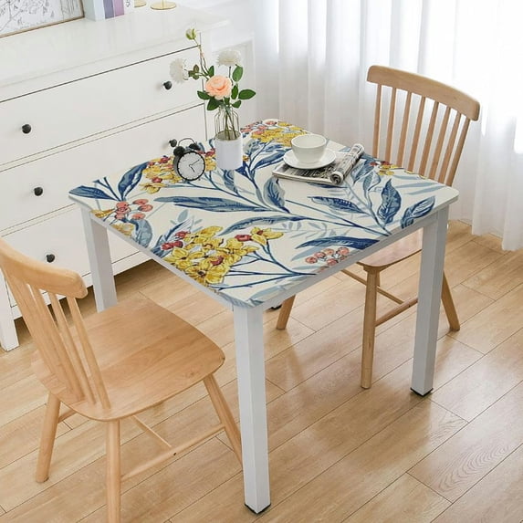 BANET Rectangle/Square Vintage Plant Yellow Blue Table Cloth Cover for Kitchen Dinning Table Top Decoration for /Party/Holiday Dinner/Wedding white