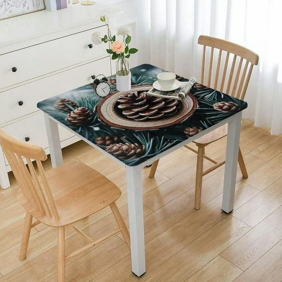 BANET Rectangle Table Cloth, Christmas Pine Cones Stripes Cotton Linen Tablecloth,Washable Table Cloth for Kitchen Dinning Tabletop, Party Decor