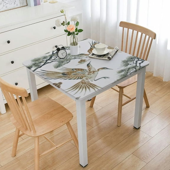 BANET Rectangle Table Cloth Cover, Jungles Animals Fitted Spandex Stretch Square Table Covers Caps Elastic Square Tablecloth,for Tables Style Pattern white