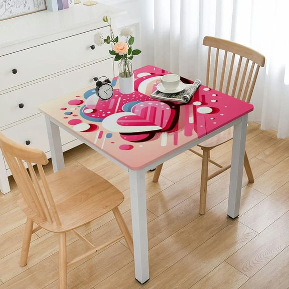 BANET Rectangle Table Cloth Pink Red Love Heart Seamless Washable Waterproof Tablecloths Happy Quotes with Table Cover for Dinner Wedding Kitchen Holiday Party Decor White