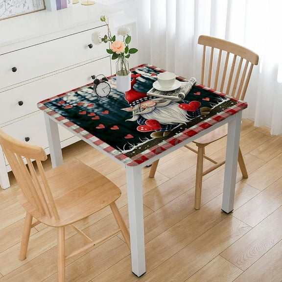 BANET Rectangle Table Cloth Waterproof Spill Proof Tablecloth Soft Table Cover Gnomes and Hearts Red and Black Table Cloths for Parties Wedding Dining Room White