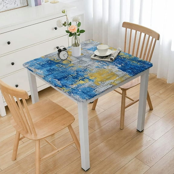 BANET Rectangle Tablecloth, Abstract Blue Brown Waterproof Wrinkle Resistant Dinning Table Cloth Cover for Outdoor and Indoor white