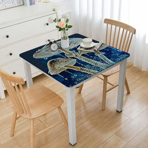 BANET Rectangle Tablecloth, Abstract Plants Navy Waterproof Wrinkle Resistant Dinning Table Cloth Cover for Outdoor and Indoor white
