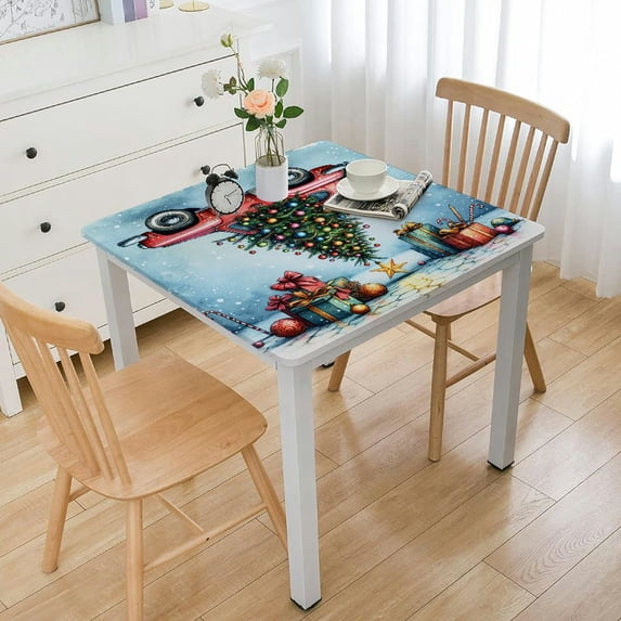 BANET Rectangle Tablecloth Christmas Table Cloth Picnic Table Cover Vinyl Fabric Holiday Tablecloths for Kitchen Outdoor Camping Desk Cover Party Decor White