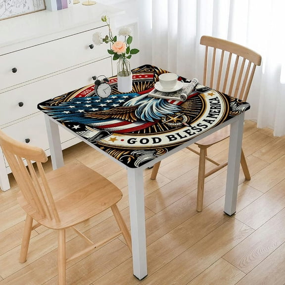 BANET Rectangle Tablecloth - God Bless America Flag Independence Day Patriot Eagle Cotton Linen Burlap Table Cloth Table Cover for Kitchen Party Wedding Dinning Tabletop Decoration White