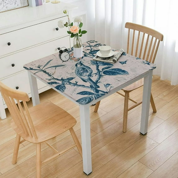 BANET Rectangle Tablecloth , Linen Farmhouse Tablecloth Waterproof Decorative Fabric Table Cloth for Kitchen Party Floral Tablecloth for Table Blue and Grey Tablecloth white