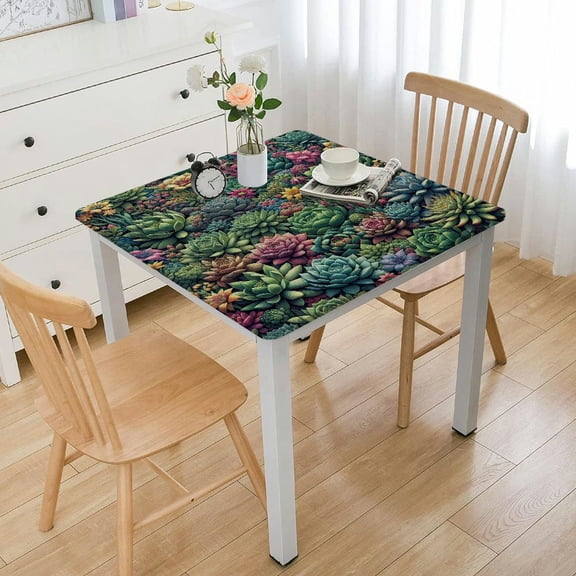 BANET Rectangle Tablecloth Succulents Table Cloth Picnic Table Cover Vinyl Fabric Tablecloths for Kitchen Outdoor Camping Desk Cover Party Decor White