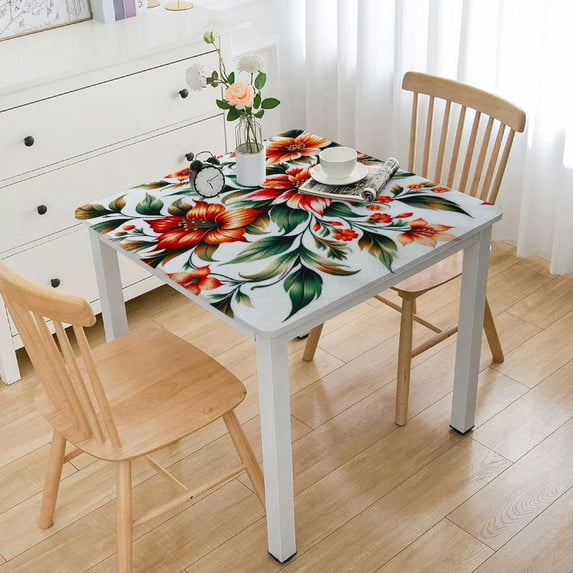 BANET Rectangle Tablecloth Watercolor Red Poppies Flowers Tablecloths Oblong Washable Table Cover Wrinkle Free Anti-Fading Table Cloth for Picnic Kitchen Dinning Tabletop Decor White