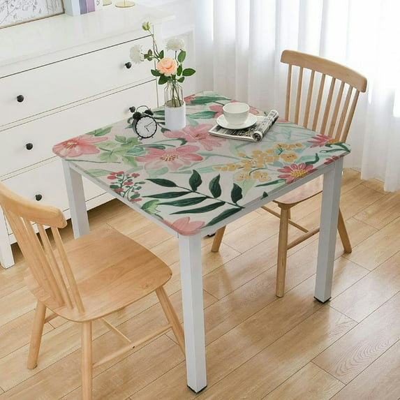 BANET Rectangle Tablecloth, Watercolor Wild Flowers Spillproof Wrinkle Free Machine Wash Polyester, Floral Square Table Cloth for Indoor/Outdoor &amp; / Daily Use White