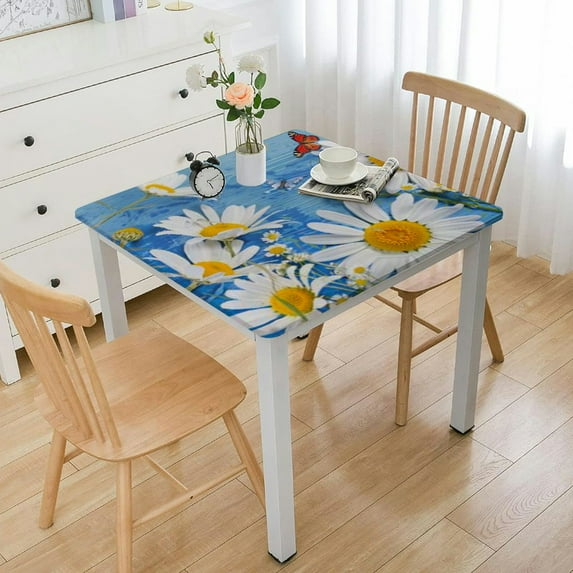 BANET Rectangular Tablecloth Garden Blossom Blue Washable Table Cloth Kitchen Dining Room Table Cover for Party Dinner Tablecloths white