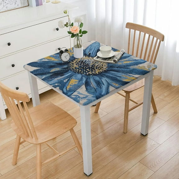 BANET Rectangular Tablecloth, Seasonal Vintage Daisy Blue Washable Table Cover for Party Picnic Dinner Decor white