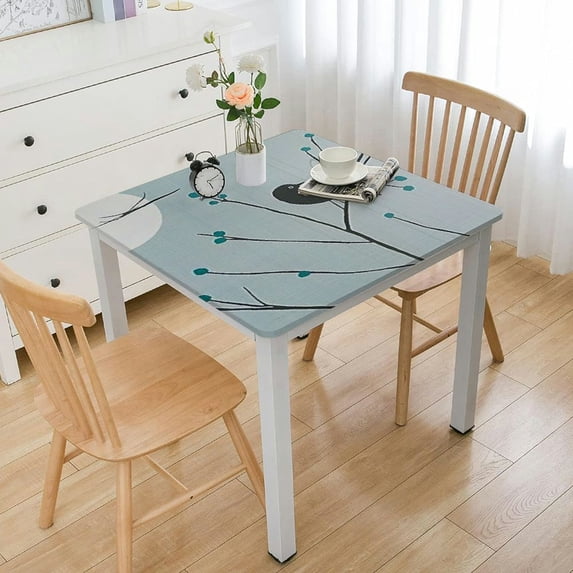 BANET Rectangular Vinyl Tablecloth Oil Cloth Square Peva Wipable Spill-Proof Heavy Duty Tablecloths Dining Teal Bird white