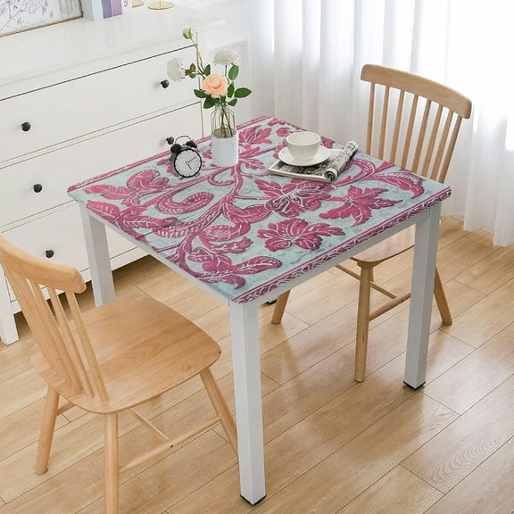BANET  Red Bloom Tablecloth, Handblock Print Square Table Cover for Kitchen Dining I Tabletop Linen I Parties, Wedding, Spring SummerTable Cloth white