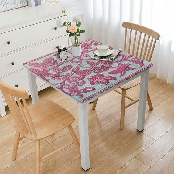 BANET Red Bloom Tablecloth, Handblock Print Square Table Cover for Kitchen Dining I Tabletop Linen I Parties, Wedding, Spring SummerTable Cloth white