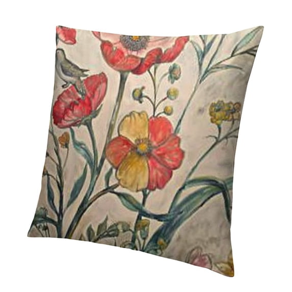 BANET Red Flowers Throw Pillow Covers Spring Butterfly Home Courtyard Outdoor Pillow Case Home Decorate for Car Bedding White