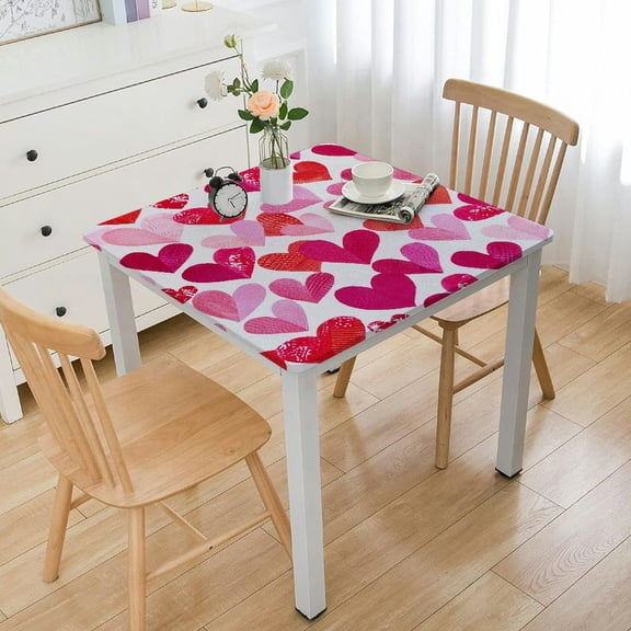 BANET Red Love Heart Table,Dresser Scarf, Canvas Table Wedding Kitchen Dining Room,for Home Party Decor White