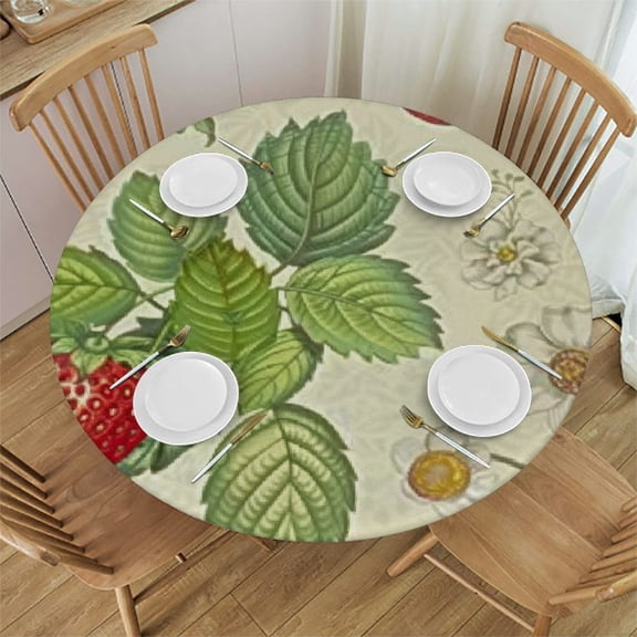 BANET Red Strawberry Printed Round Tablecloth Washable Polyester ,Spring Vibrant Fruits Kitchen Circle Table Cloth Cover for Party Dinning Tabletop Wedding Home Decor 42"-46