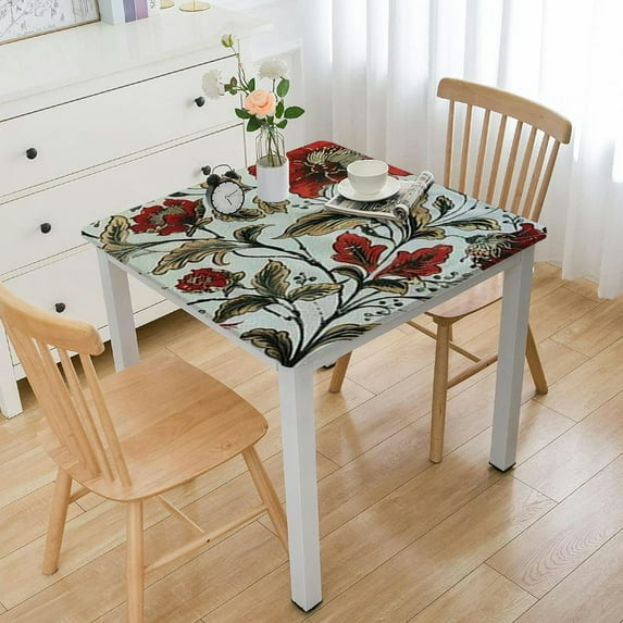 BANET - Red and Army Green Indian Floral Hand Block Printed Cotton Cloth Tablecloth, Table Cover, Farmhouse Thanksgiving Christmas Rectangle white