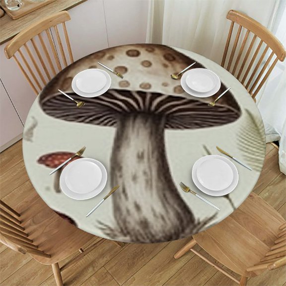 BANET Retro Mushrooms Tablecloth,Vintage Forest Botanical Floral Print Kitchen Table Party Event Picnic Decoration Tablecloths,Round 42"-46
