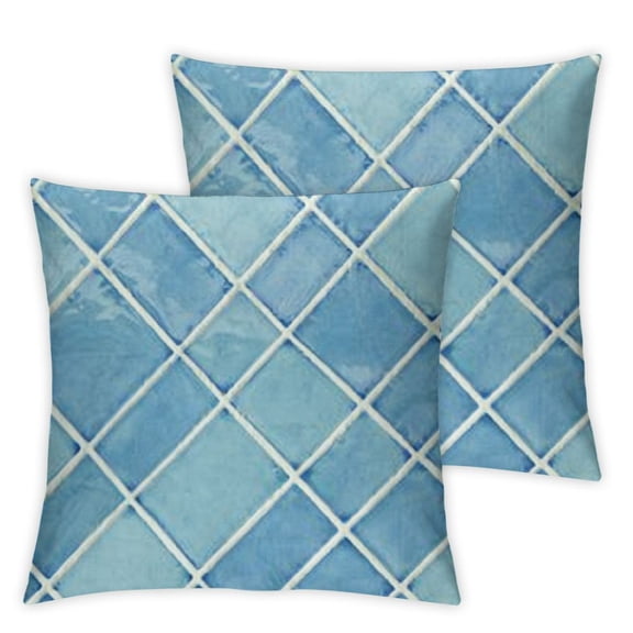 BANET  Retro Throw Pillow Cover Set of 2, Pastel Colored Squares and Lines Checked Pattern Diagonal Geometrical Tile Design, Decorative Square Covers for Couch Bed &amp; Sofa,  Sky Blue White 12x12in