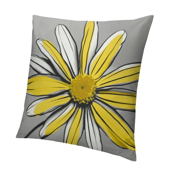 BANET Romantic Fancy Grey and White with Gray and Yellow One Side Decorative Pillowcase Standard Zippered Throw Pillow Case Cushion Cover 24x24in