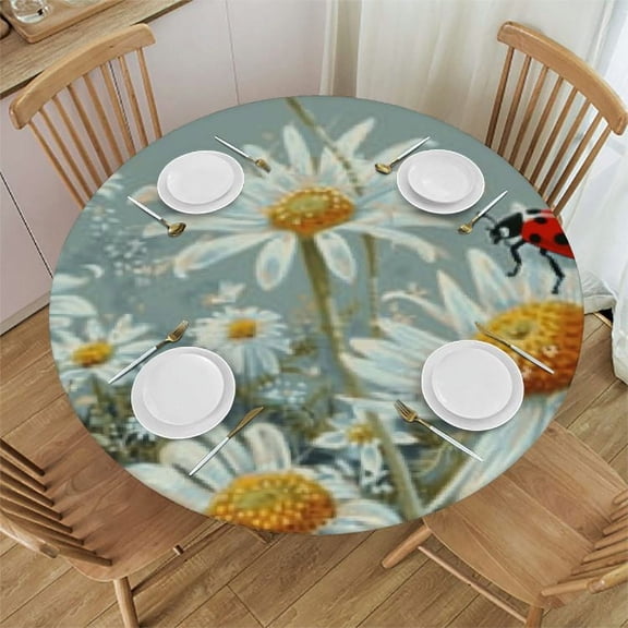 BANET Round Daisy Tablecloth - Floral Tablecloth as Spring Decorations for The Home, Spring Summer Tablecloth for Holiday,Table and Party Decor 31"-35