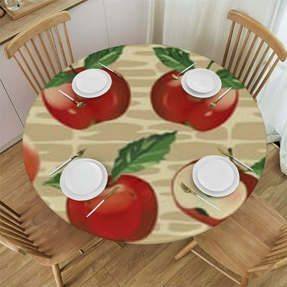 BANET Round Fitted Tablecloth with Elastic Edge Stain Wrinkle Resistant Washable Fruit Apples Table Cover Outdoor Home Parties Holiday Dining Room Kitchen Decor 42"-46