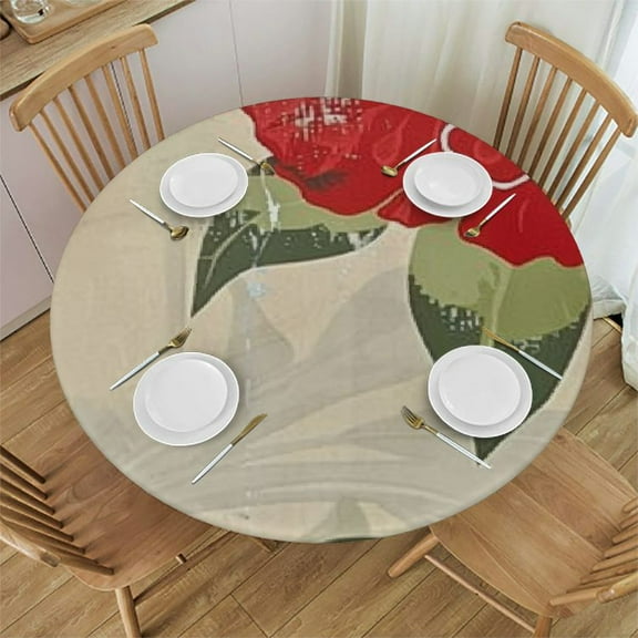 BANET Round Fitted Tablecloth with Elastic Edge,Waterproof Oil Proof Round Table Cover, Vinyl Flannel Backed Table Cloth Fits Round Tables for Dinner, Outdoor, Picnic, Butterfly 31"-35