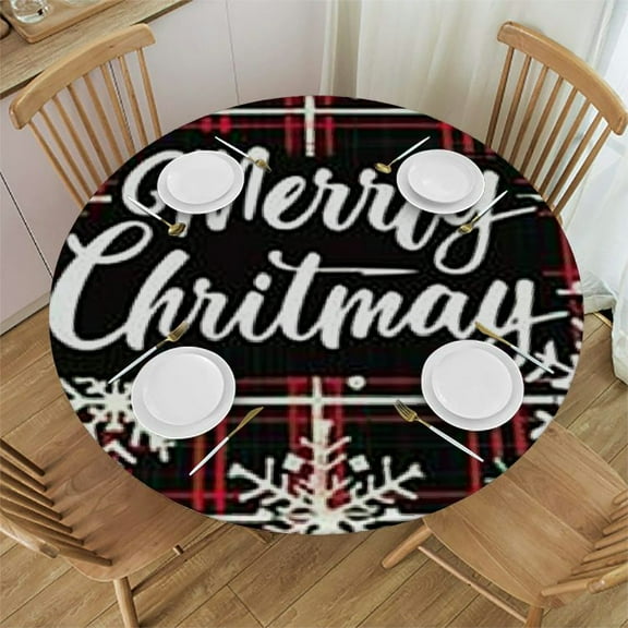 BANET Round Table Cloth Christmas Buffalo Plaid Tablecloth Elastic Edge Fitted Table Cover Fits Tables 31"-35