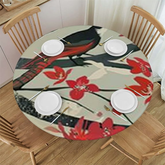 BANET Round Tablecloth Blooming Cherry Print Decorative Table Cloth Washable Dust-Proof Table Cover for Kitchen Dining 38"-42