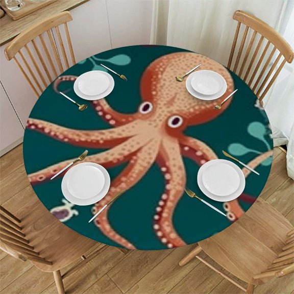 BANET Round Tablecloth Cartoon Ocean Animals,sea Life Cute Octopus Starfish Washable Polyester Table Cloth Table Cover Decorations for Picnic,Kitchen,Holiday Party 42"-46