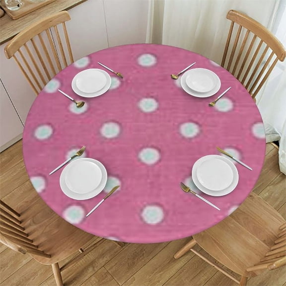 BANET Round Tablecloth Circle Table Cloth Cover Circular Tabletop Fabric for Outdoor Party Picnic Restaurant, White Polka Dots Pink 31"-35