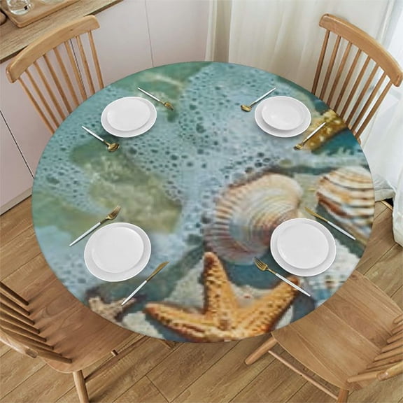 BANET Round Tablecloth Circular Table Cover Blue Flower for Buffet Table, Home,Parties, Holiday Dinner 31"-35