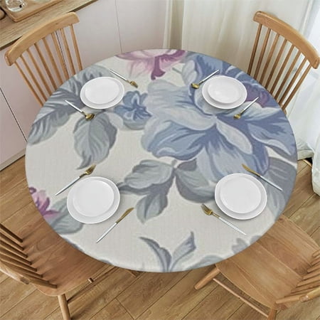 BANET Round Tablecloth Circular Table Cover Blue Flower for Buffet Table, Home,Parties, Holiday Dinner 31"-35