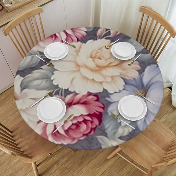 BANET Round Tablecloth Circular Table Cover Blue Flower for Buffet Table, Home,Parties, Holiday Dinner 31"-35