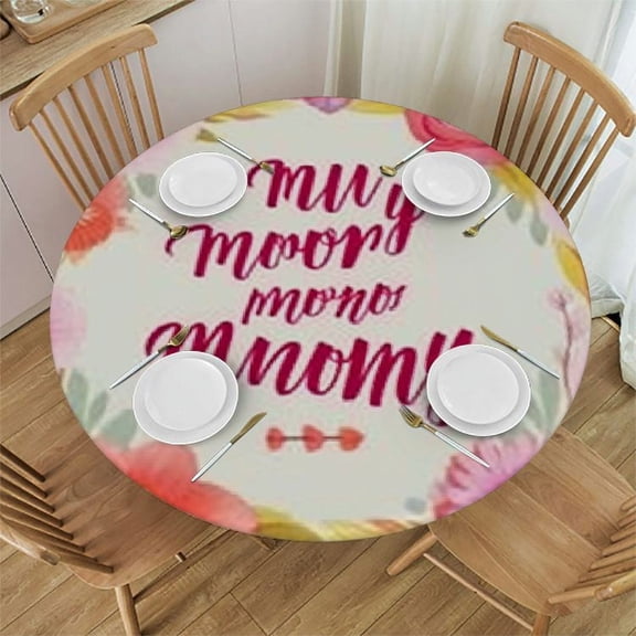 BANET Round Tablecloth,Circular Table Cover Quote Spring Flower On Striped Background for Buffet Table, Home,Parties, Holiday Dinner 46"-50