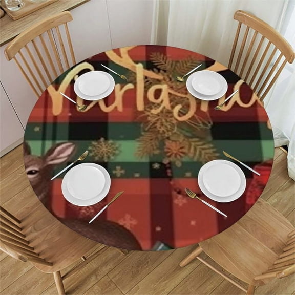 BANET Round Tablecloth Circular Table Cover White in Checkered Plaid for Buffet Table, Home,Parties, Holiday Dinner 31"-35