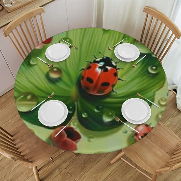 BANET Round Tablecloth Clover and Ladybug Circular Table Cover for Buffet Table, Home,Parties, Holiday Dinner  38"-42