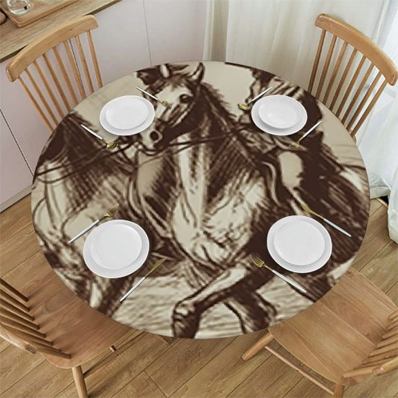 BANET Round Tablecloth Cowboys,Cowboy American Wild west Washable Polyester Table Cloth Table Cover Decorations for Picnic,Kitchen,Holiday Party 38"-42