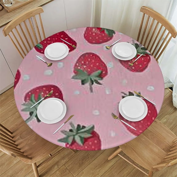 BANET  Round Tablecloth Cute Pink Strawberry Dot Dining Table Cloth Table Covers Wrinkle Resistant Tabletop Cloth for Kitchen Patio Birthday Party Decoration 46"-50