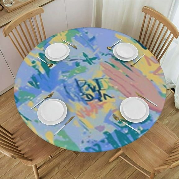 BANET Round Tablecloth Design Happy Birthday Table Cloths Waterproof Table Cover for Dining Holiday Banquet 31"-35